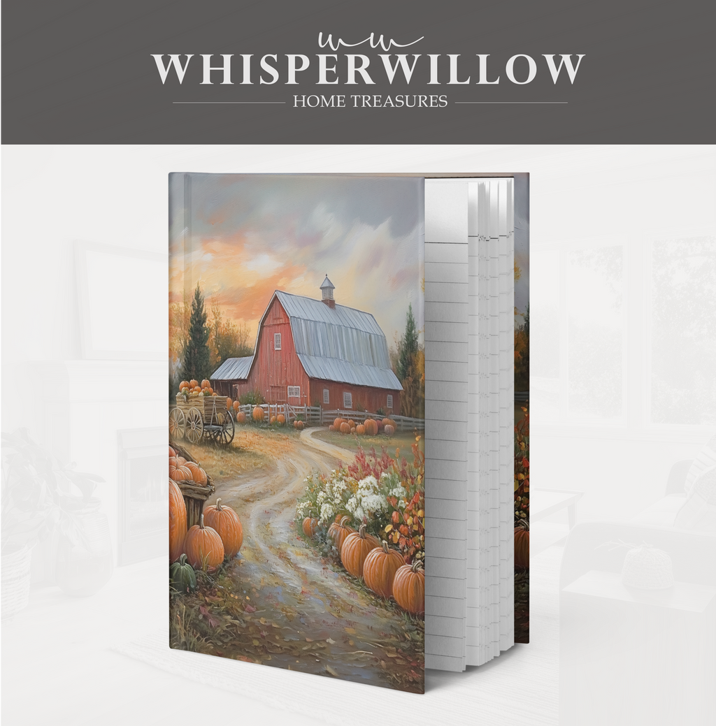 Autumn Pumpkin Farm Hardcover Journal - Red Barn Sunset Country Road Harvest Notebook Gift