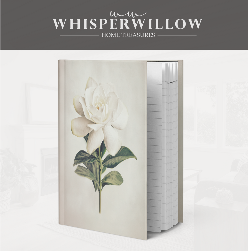 Carnet à couverture rigide White Gardenia - Décor floral élégant, carnet botanique minimaliste