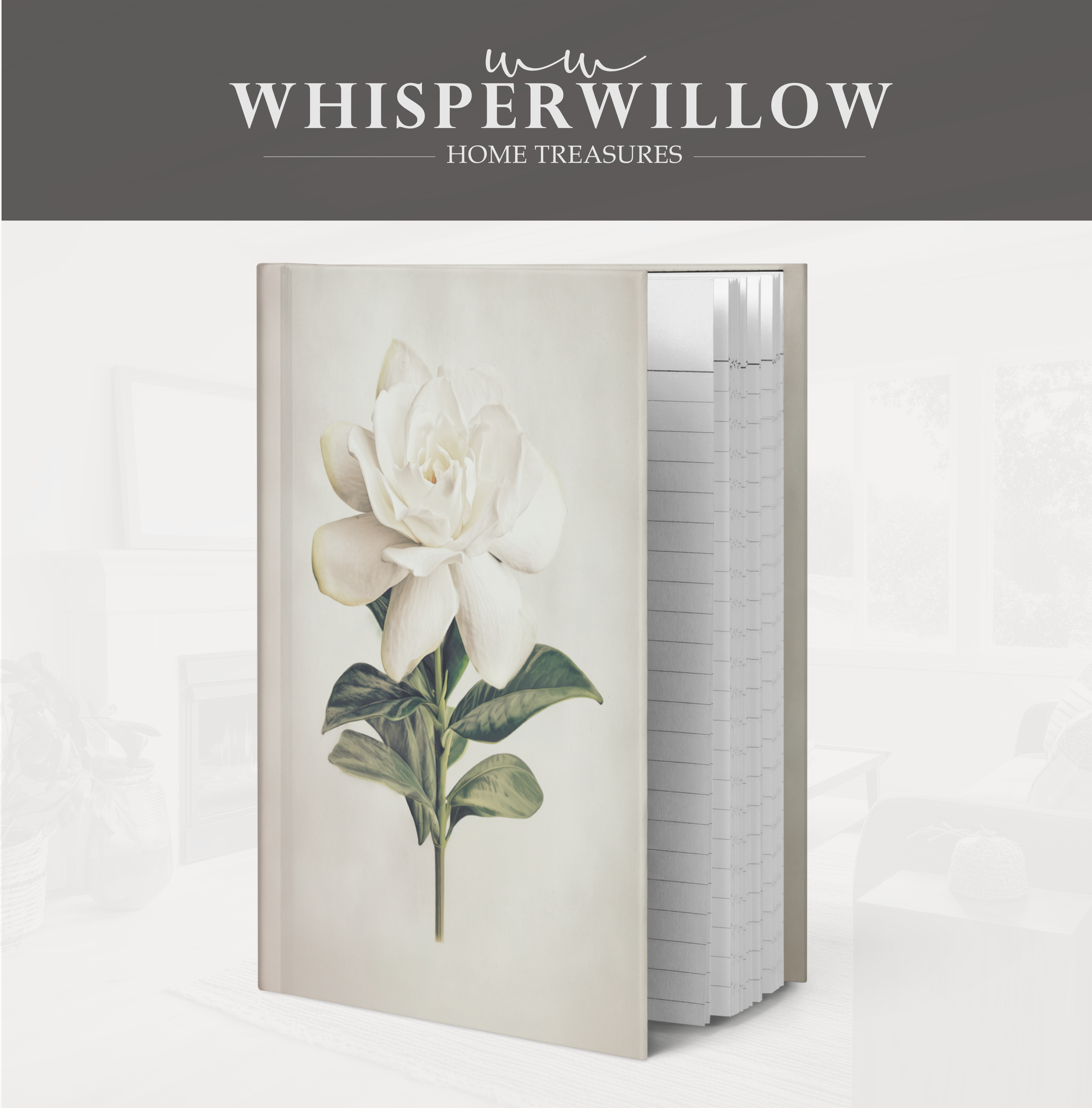Carnet à couverture rigide White Gardenia - Décor floral élégant, carnet botanique minimaliste