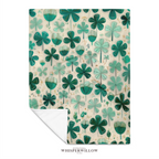 St Patrick Shamrock Clover Throw Blanket, Teal Green Floral Design, Lucky Irish Pattern, Cozy Plush Gift for Kids and Adults