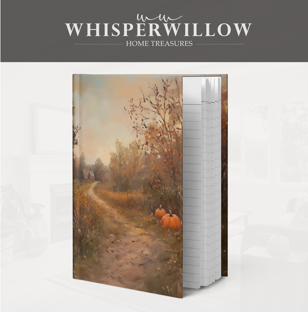 Autumn Pumpkin Path Hardcover Journal - Rustic Fall Cottage Landscape Cozy Writer Notebook Gift