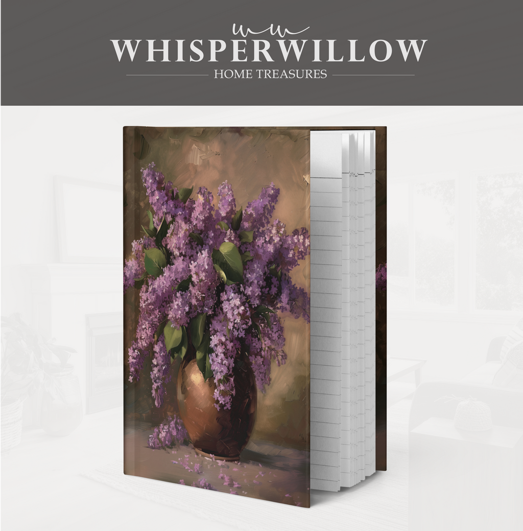Flieder-Stillleben-Notizbuch (Hardcover) – Lila Blumenstrauß, Vintage-Notizbuch im Landhausstil, elegantes Geschenk