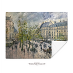 Paris Street Throw Blanket - Rainy European Boulevard Horse Carriage Gift