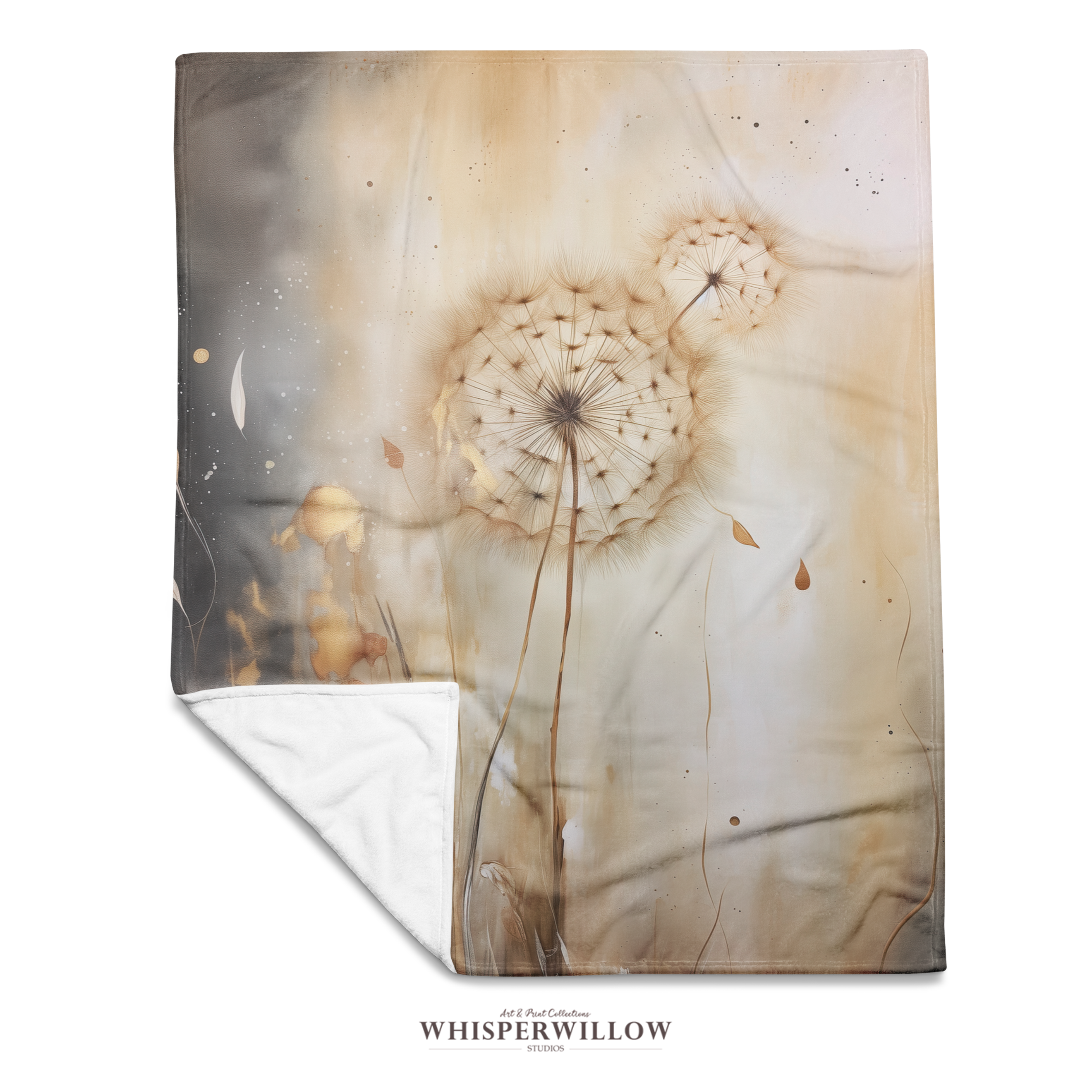 Dandelion Heart Throw Blanket - Neutral Botanical Watercolor Floral Gift