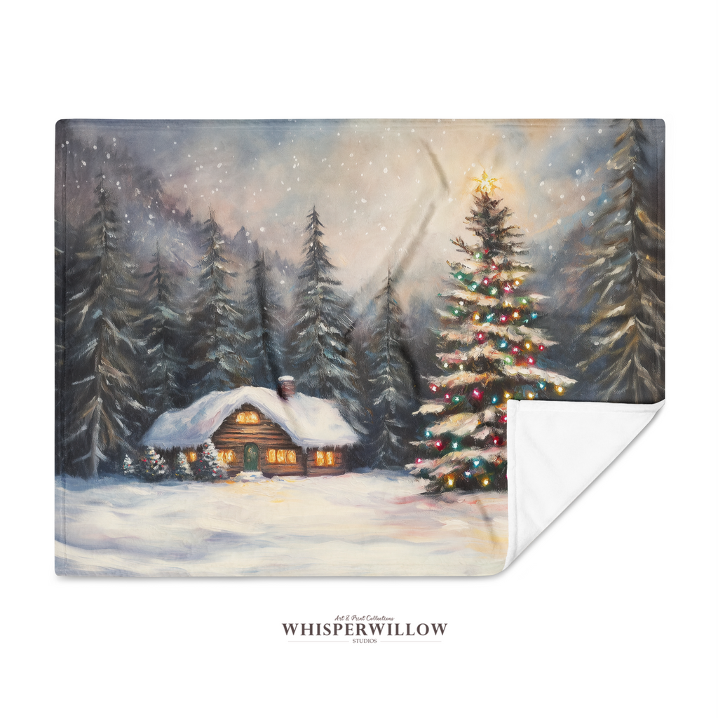 Christmas Tree Cabin Throw Blanket - Snowy Pine Forest Gift