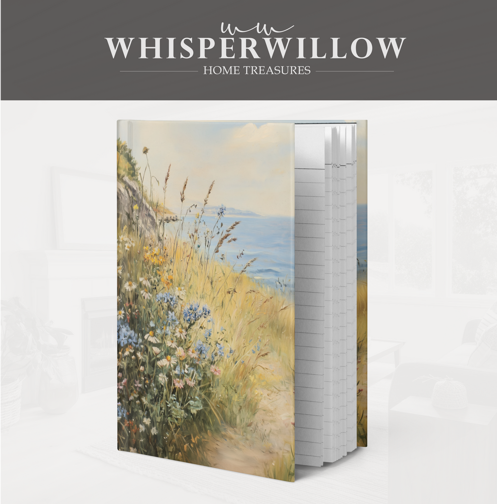 Notizbuch „Küstenwildblumen“ (gebunden) – Notizbuch „Wiesenlandschaft am Meer“, Naturlandschaft, botanisches Geschenk