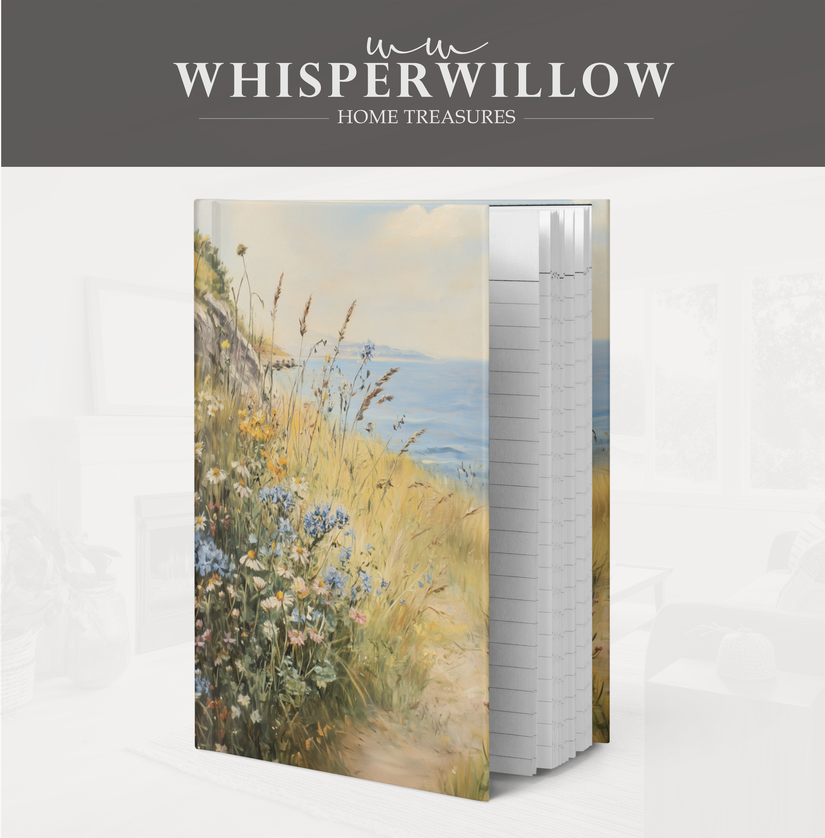 Notizbuch „Küstenwildblumen“ (gebunden) – Notizbuch „Wiesenlandschaft am Meer“, Naturlandschaft, botanisches Geschenk