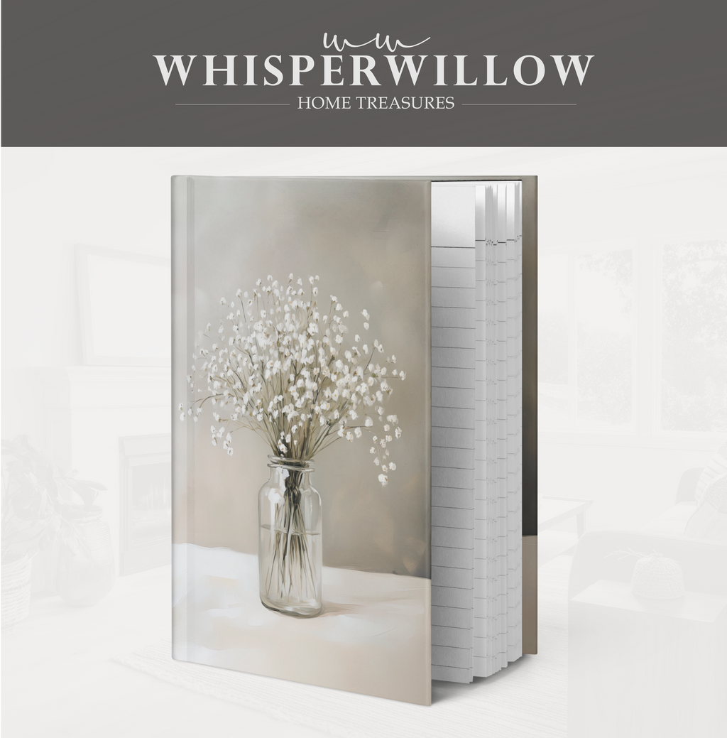 Baby's Breath Hardcover-Notizbuch – Neutrales, minimalistisches Notizbuch mit botanischen und floralen Motiven