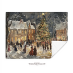 Vintage Christmas Eve Village Throw Blanket - Snowy Tree Town Square Gift
