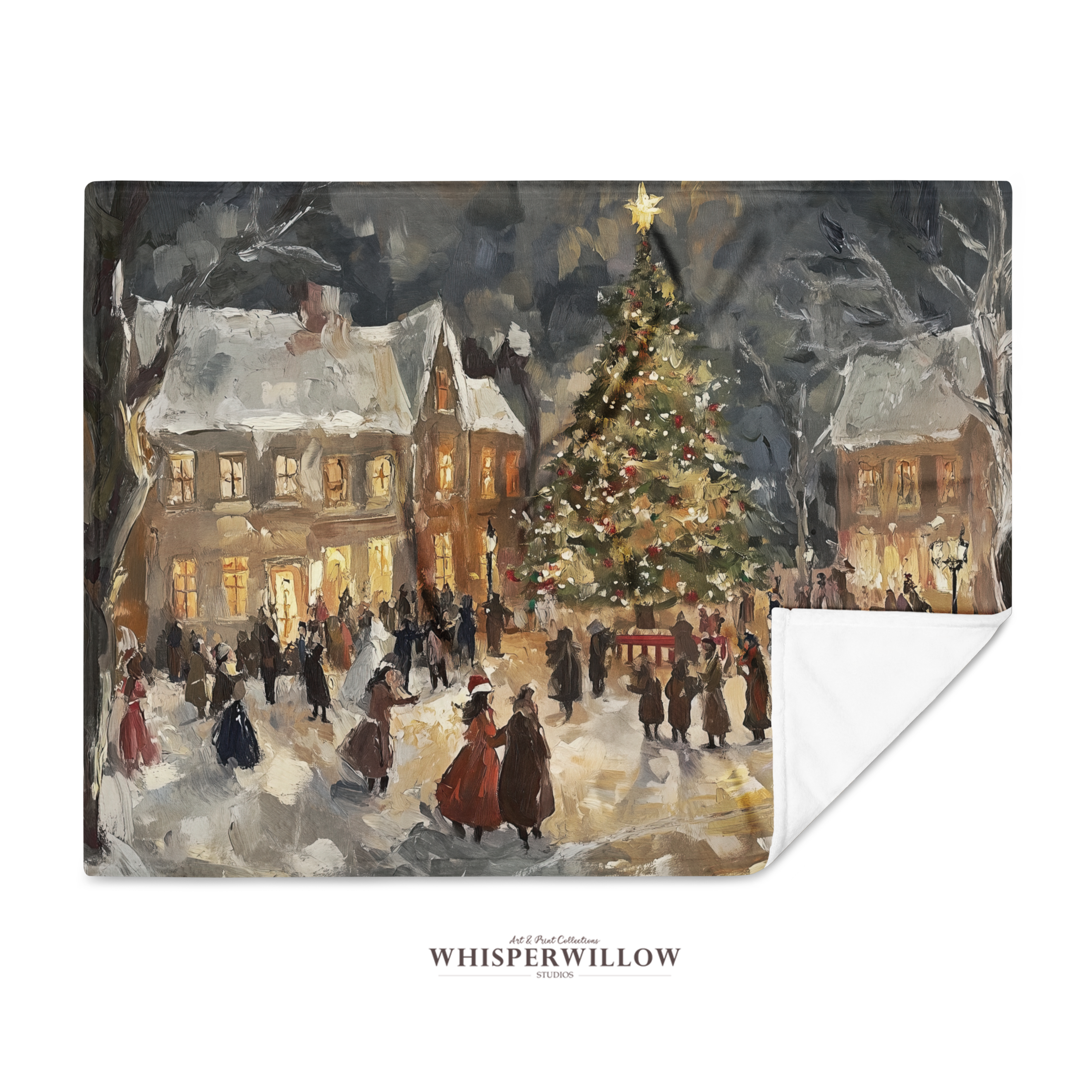 Vintage Christmas Eve Village Throw Blanket - Snowy Tree Town Square Gift