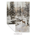 Winter Deer Forest Throw Blanket - Snowy Woodland Stream Gift
