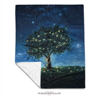 Starry Night Throw Blanket - Glowing Firefly Tree Celestial Sky Gift