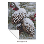 Snowy Pinecone Throw Blanket - Evergreen Red Berry Winter Gift