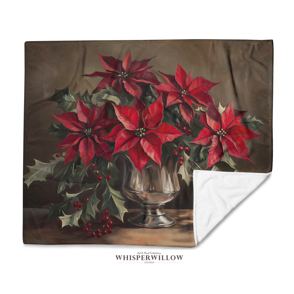 Christmas Poinsettia Throw Blanket - Red Floral Holly Gift