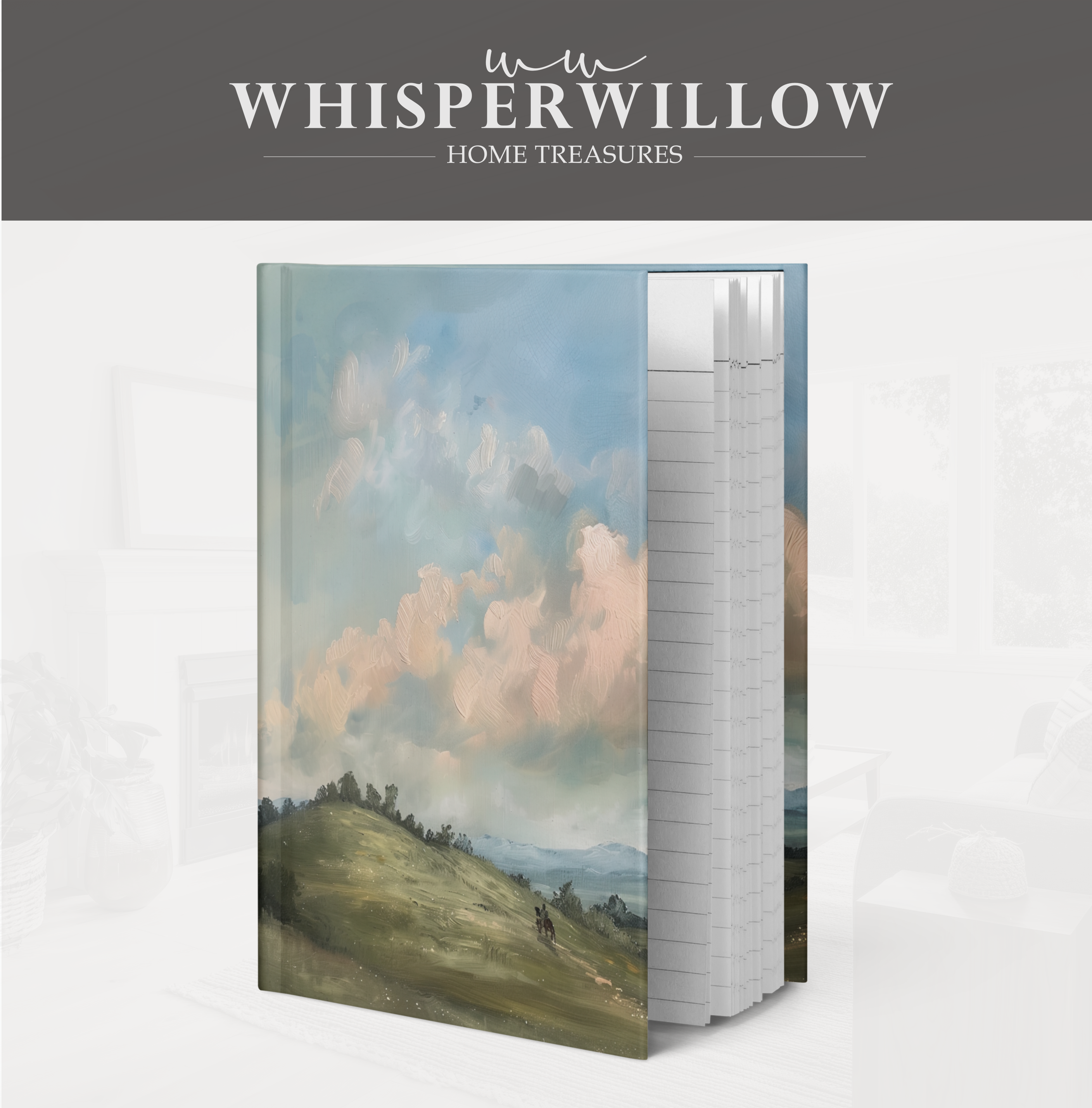 Notizbuch mit Hardcover „Hügelige Hügel und Pferde“ – Wolkenlandschaft, malerische Himmelwiese – Geschenkidee