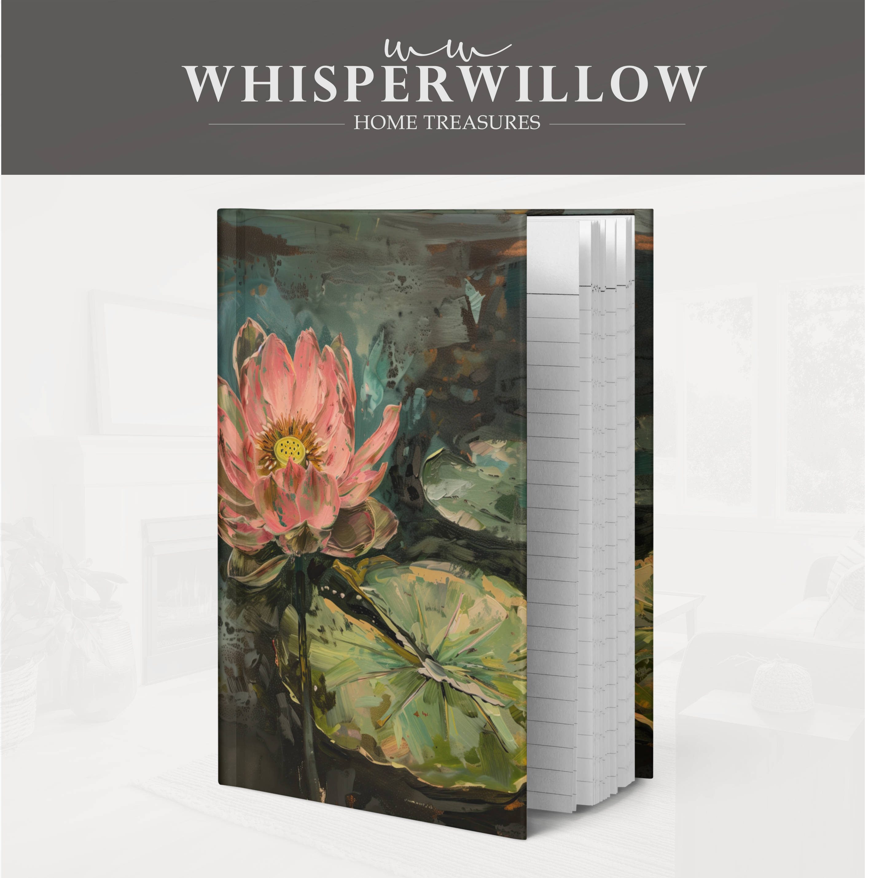 Pink Lotus Hardcover-Notizbuch – Floraler Wassergarten, botanisches Notizbuch als Geschenk