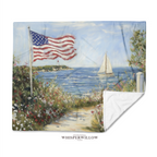American Flag Coastal Throw Blanket - Sailboat Lighthouse Wildflower Gift