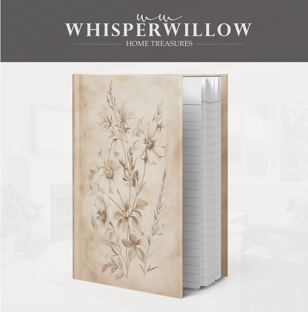 Vintage Wildblumen-Notizbuch mit Hardcover – Skizzenbuch mit floralem Muster, minimalistischem, neutralem Naturmotiv, botanisches Geschenk