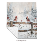 Winter Cardinal Birds Throw Blanket - Snowy Fence Rustic Gift