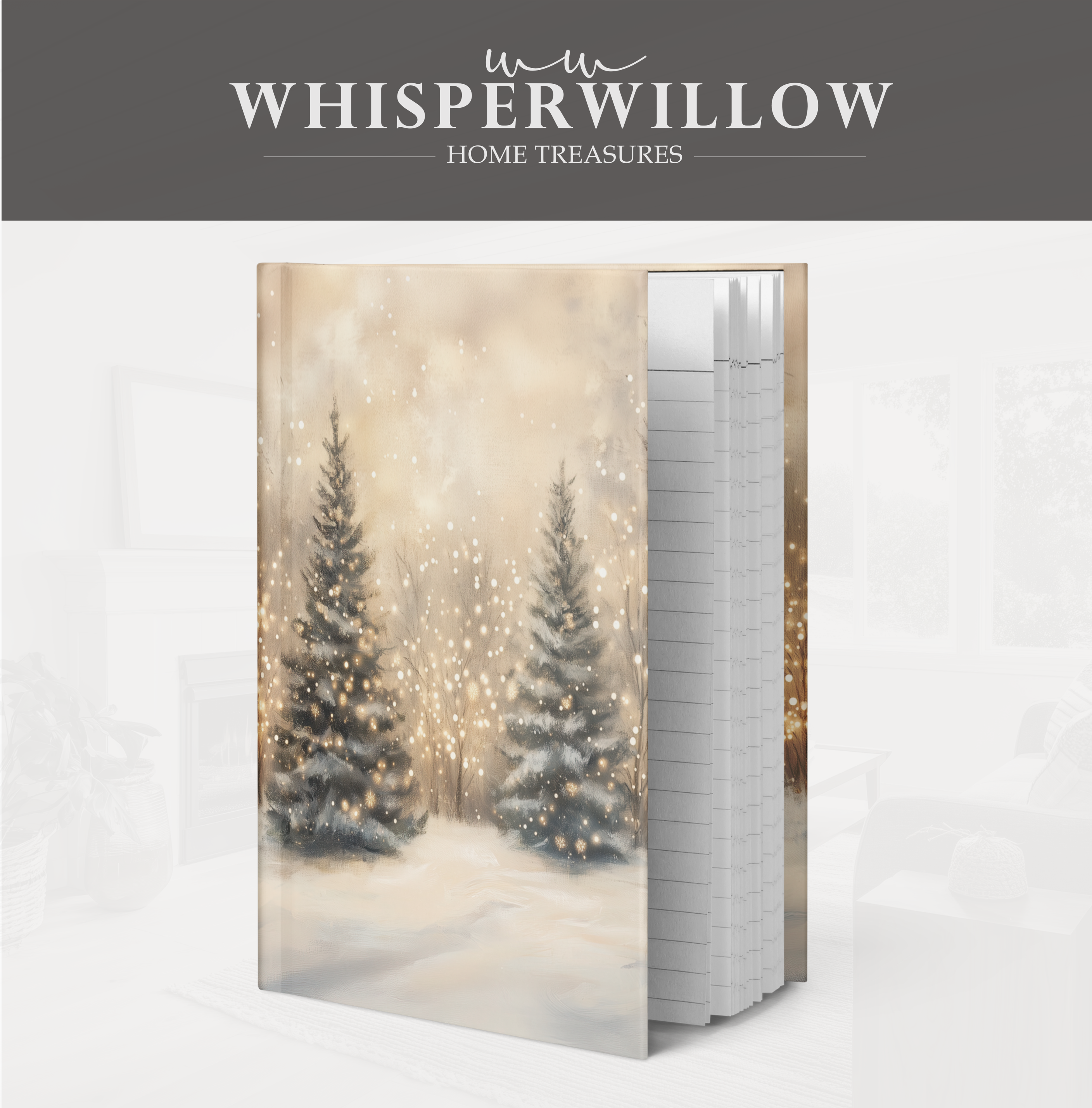 Winter Forest Hardcover Journal - Glowing Trees Snow Cozy Christmas Lights Notebook Gift