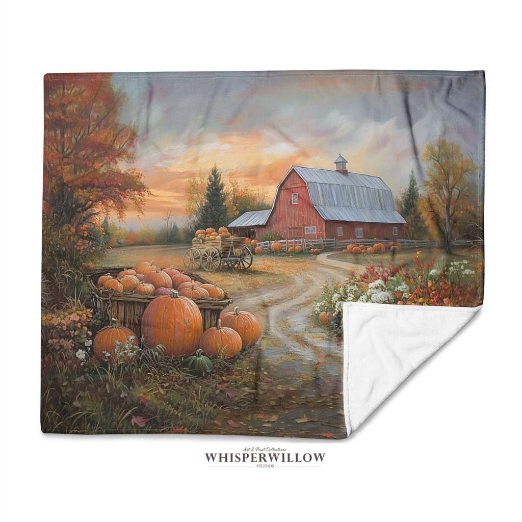 Autumn Pumpkin Throw Blanket - Cozy Barn Fall Harvest Gift
