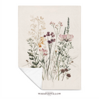 Wildflower Botanical Plush Throw Blanket | Vintage Meadow Floral Cottagecore | Neutral Garden Decor Gift