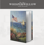 Hardcover-Notizbuch (20,3 x 14,6 cm) | Amerikanische Flagge, patriotischer Garten am Meer | Notizbuch mit Segelbootmotiv – Geschenkidee