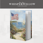Coastal American Flag Hardcover Journal, Sailboat Wildflower Design, Independence Day Notebook, 8x5.75 Lined Pages Gift