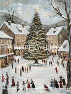 Snowy Village Christmas Throw Blanket - Winter Tree Ice Skating Gift
