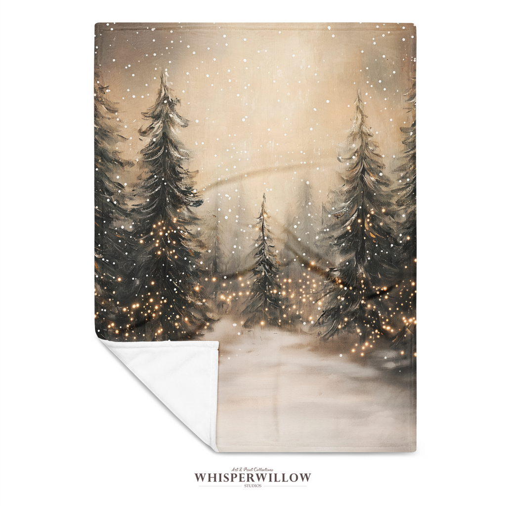 Snowy Pine Forest Throw Blanket - Winter Wonderland Lights Gift