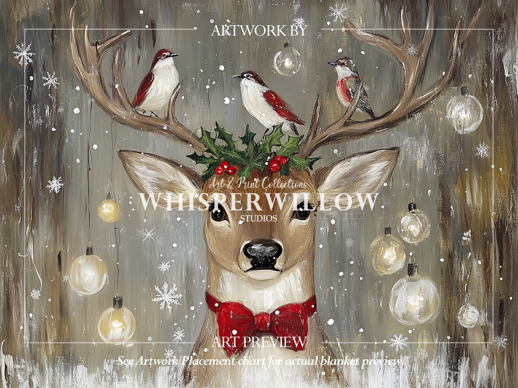 Christmas Deer Throw Blanket - Winter Holiday Reindeer Snow Gift