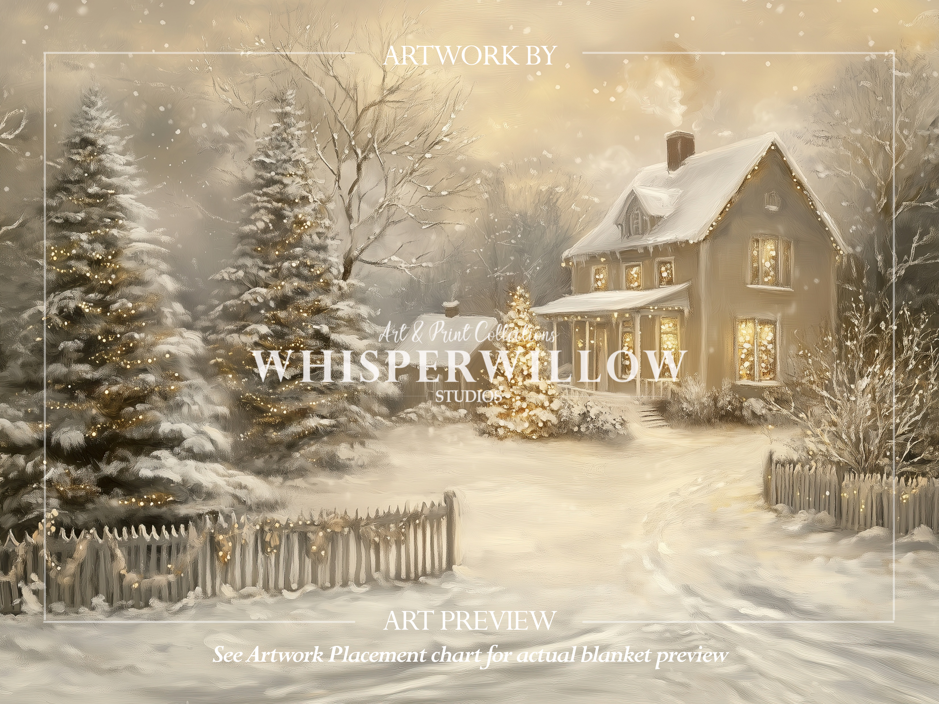 Enchanted Winter Cottage Throw Blanket - Christmas Lights Snowy Forest Gift