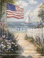 Patriotic American Flag Throw Blanket - Coastal Beach Sailboat Floral Gift