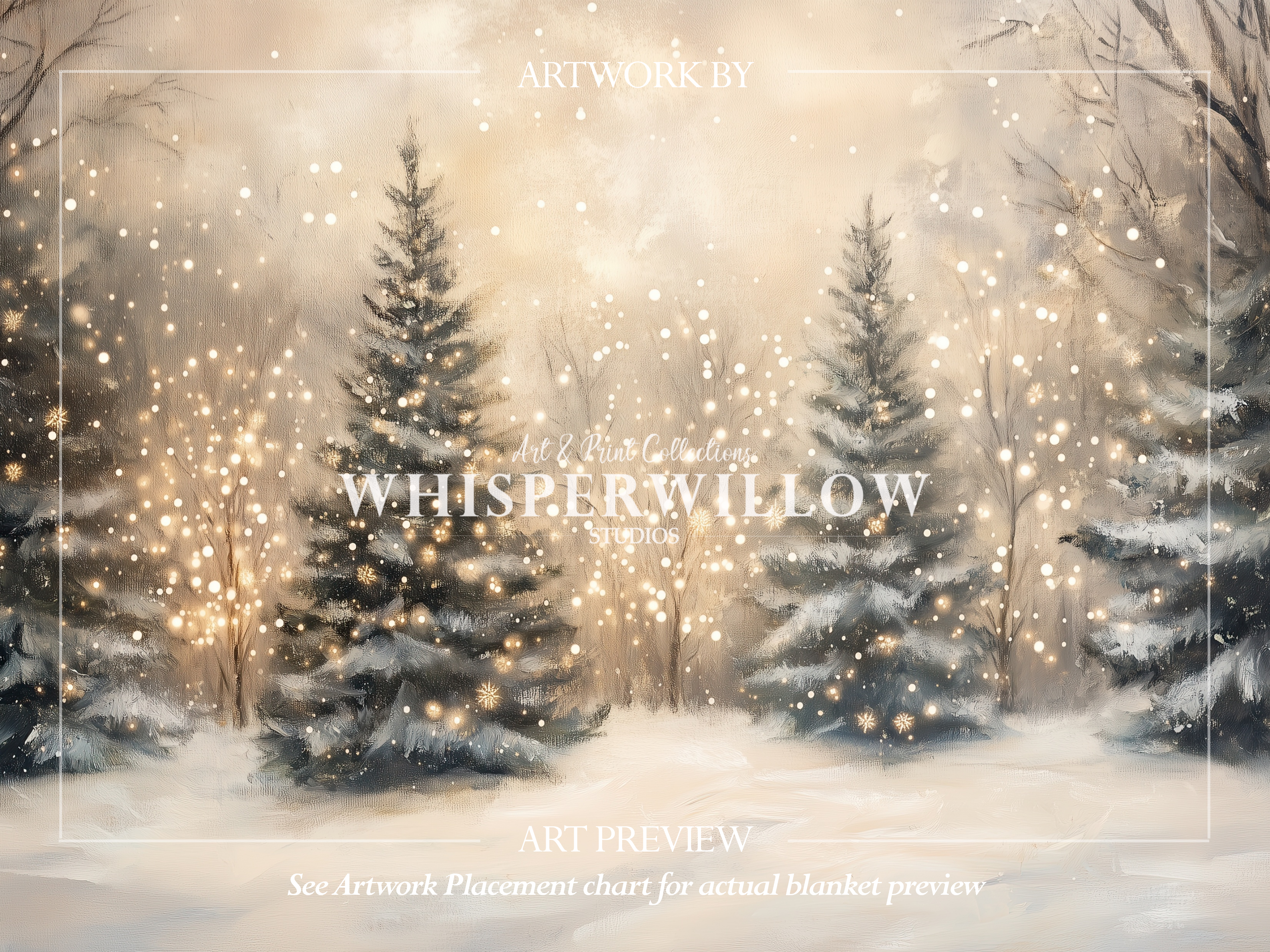 Winter Forest Throw Blanket - Snowy Trees Golden Lights Gift