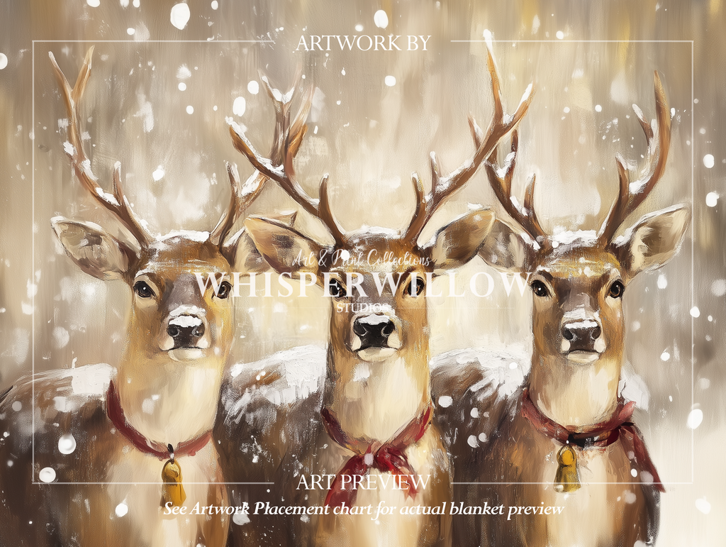 Winter Reindeer Trio Throw Blanket - Snowy Woodland Christmas Gift