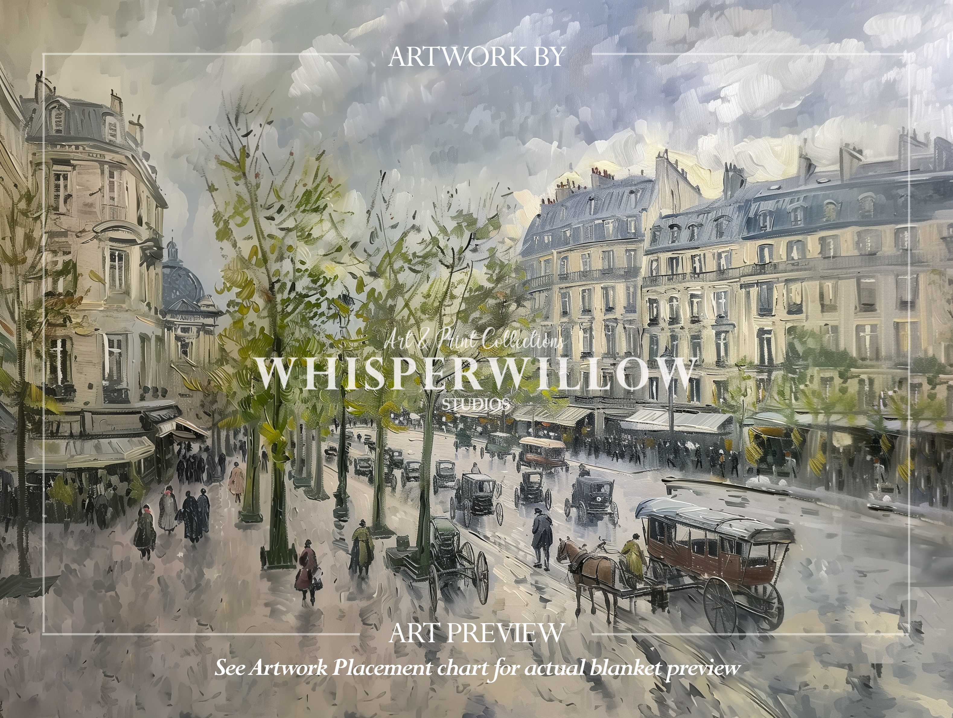 Paris Street Throw Blanket - Rainy European Boulevard Horse Carriage Gift