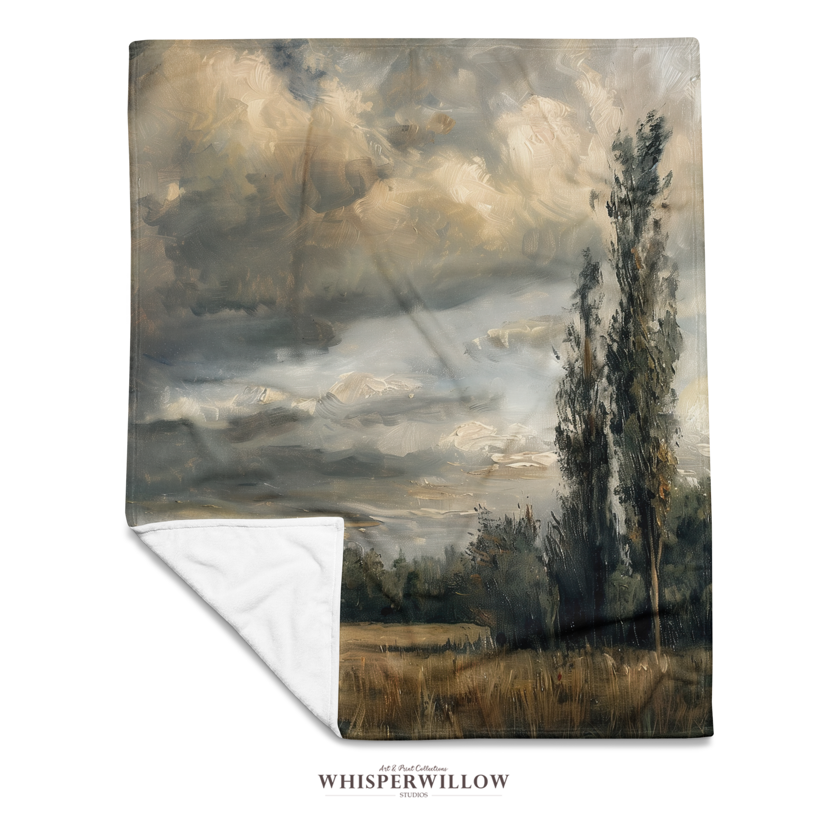 Moody Landscape Throw Blanket - Stormy Sky Meadow Tall Tree Gift