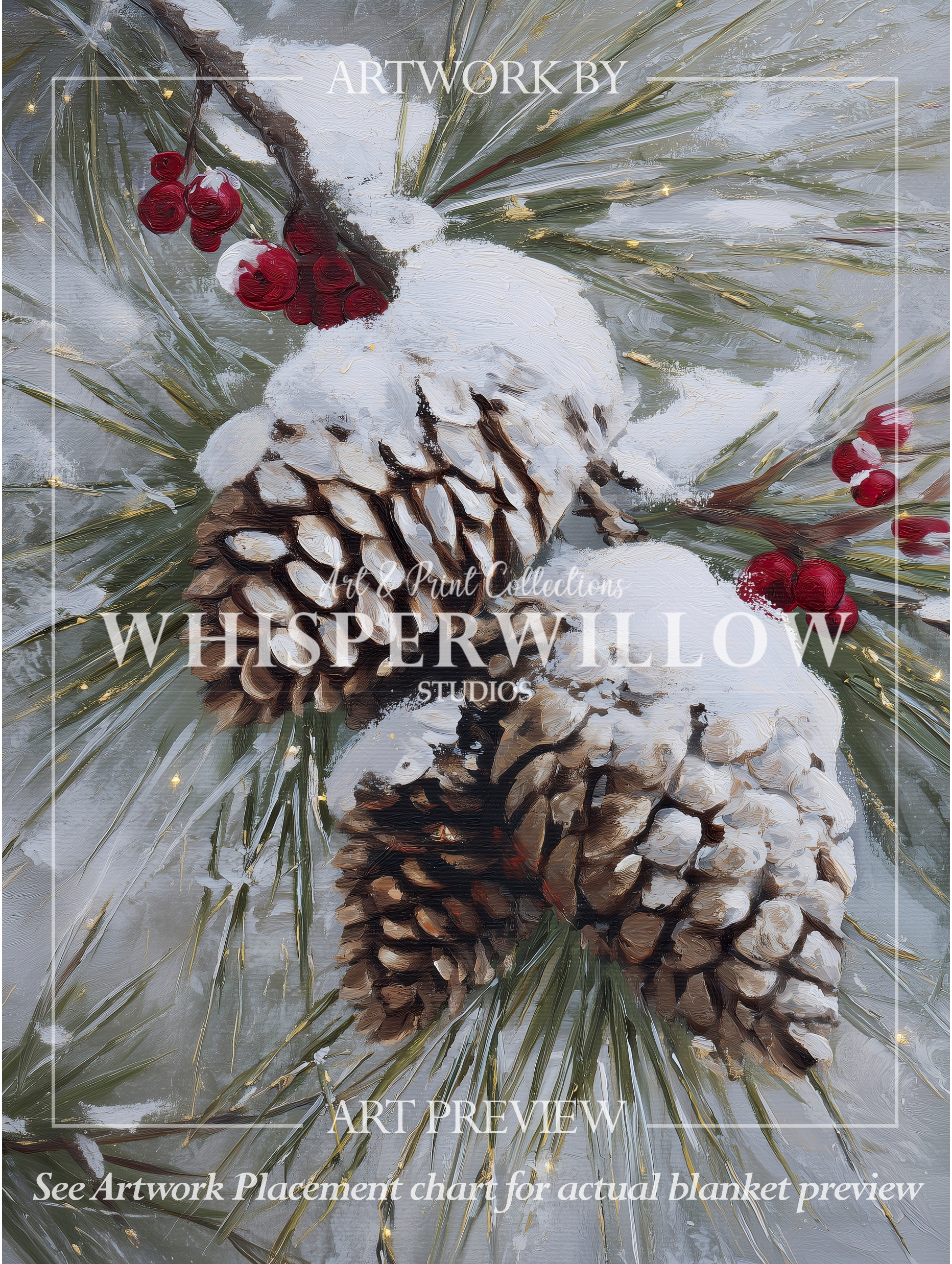Snowy Pinecone Throw Blanket - Evergreen Red Berry Winter Gift