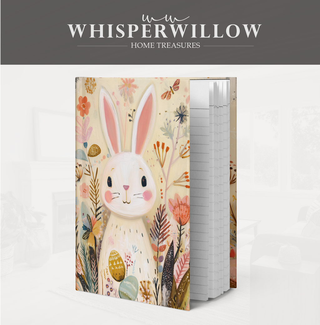 Whimsical Easter Bunny Hardcover Journal, Floral Meadow Spring Eggs Design, Cute Pastel Stationery Gift, 8x5.75 Lined Pages Gift