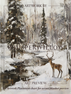 Winter Deer Forest Throw Blanket - Snowy Woodland Stream Gift