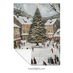 Snowy Village Christmas Throw Blanket - Winter Tree Ice Skating Gift