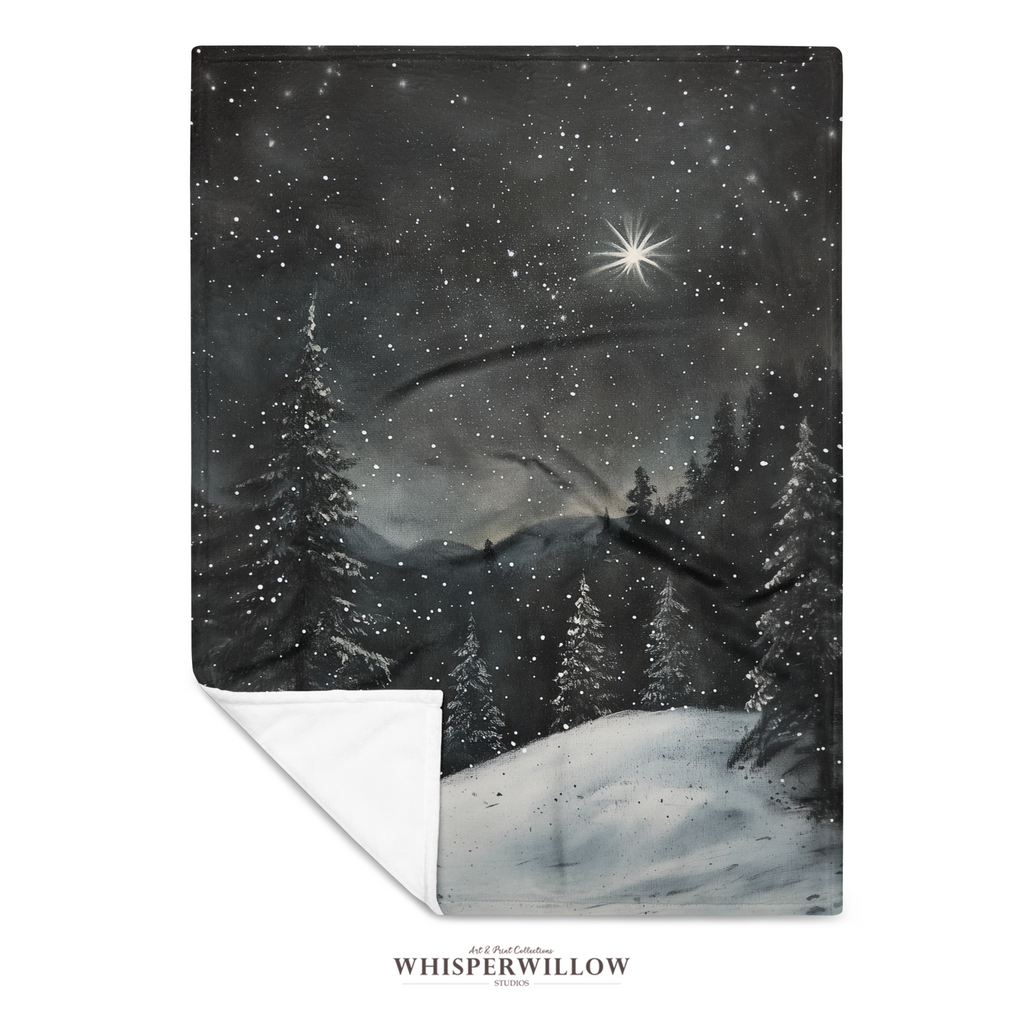 Snowy Winter Forest Throw Blanket - Night Christmas Eve Star Gift