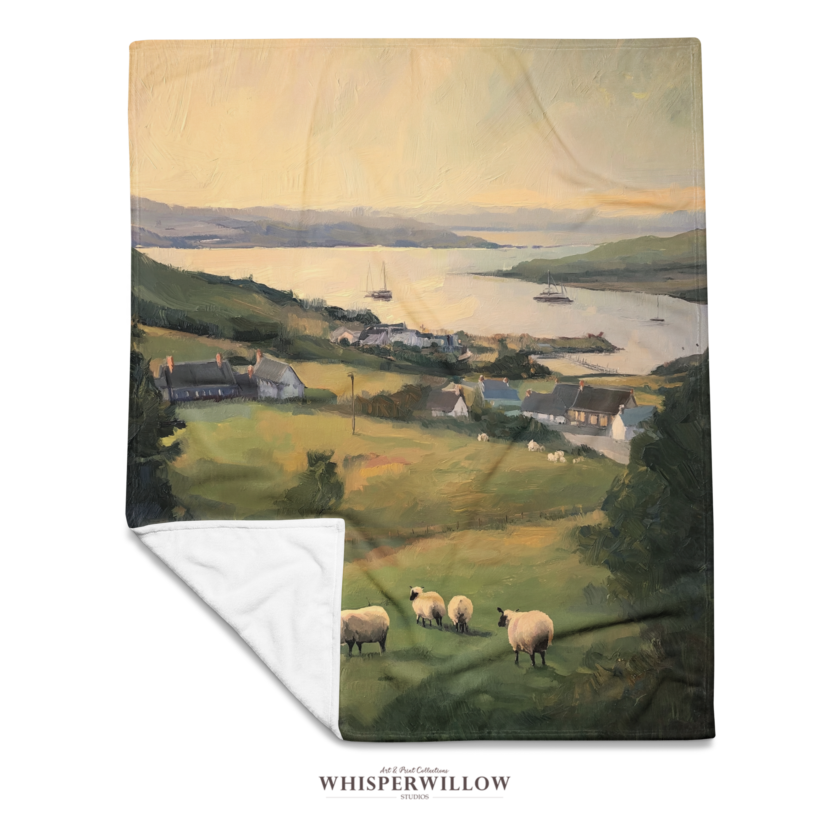 Pastoral Coastal Landscape Throw Blanket - Irish Countryside Sheep Gift