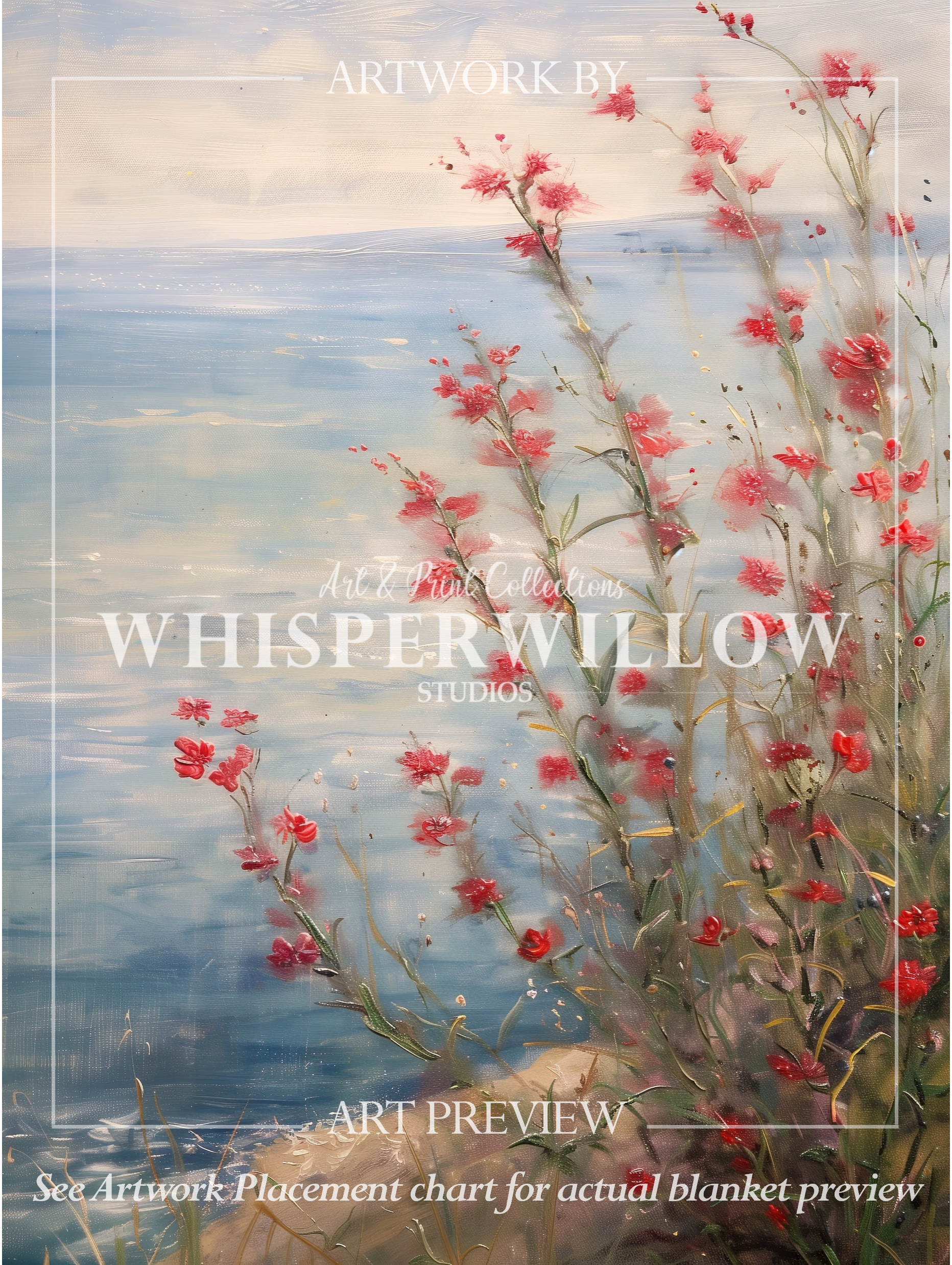 Coastal Wildflower Throw Blanket - Red Floral Seaside Ocean Gift