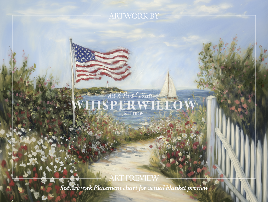 American Flag Coastal Throw Blanket - Sailboat Lighthouse Wildflower Gift