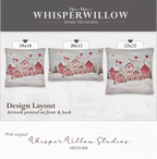 Coussin décoratif Saint-Valentin sur le thème du village d'hiver | Motif maisons en forme de cœur | Coussin cadeau romantique enneigé