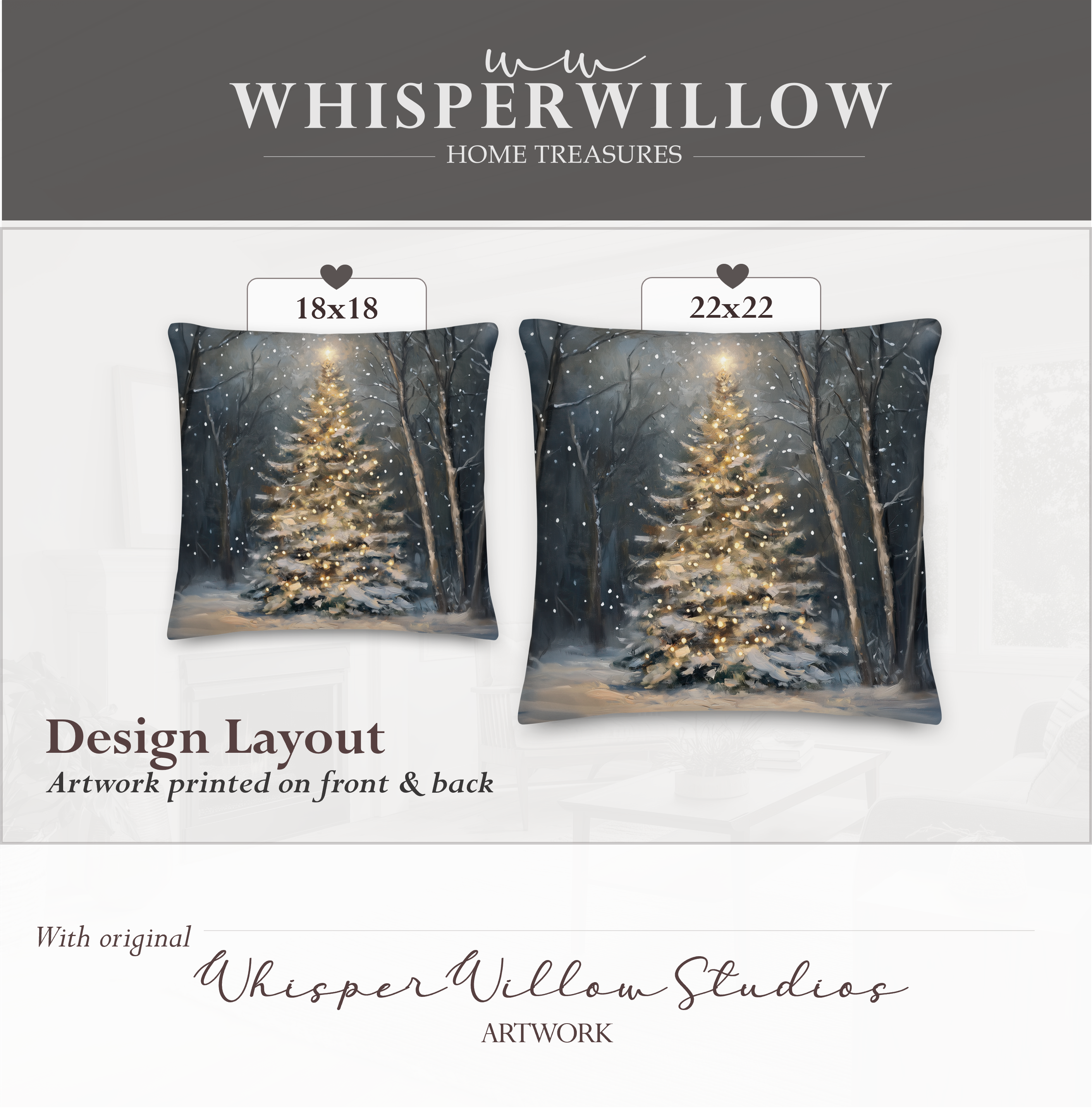 Magical Christmas Tree Throw Pillow | Winter Snowy Forest Scene | Festive Holiday Decor Cushion