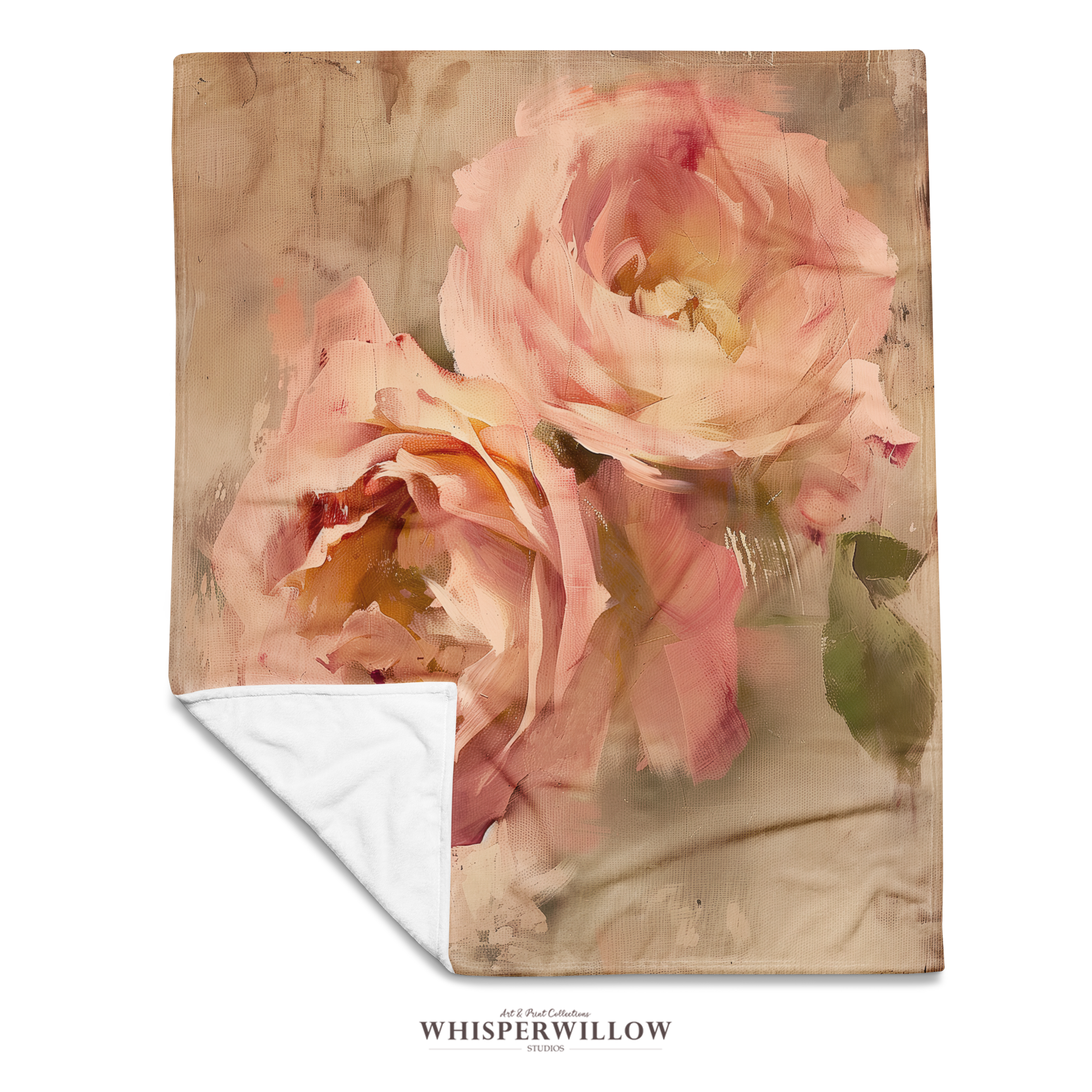 Blush Rose Floral Throw Blanket - Soft Plush Vintage Pastel Gift