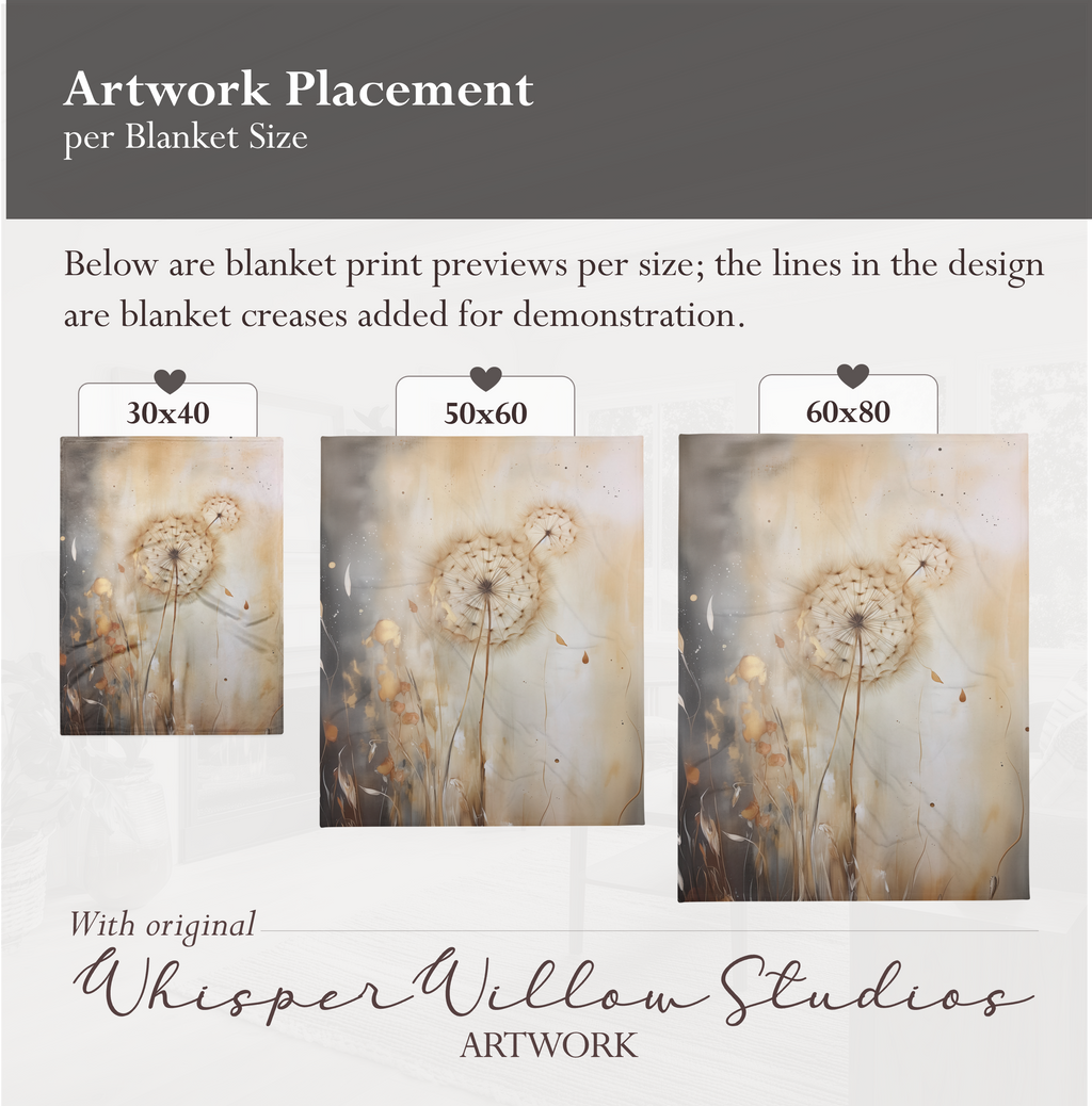 Dandelion Heart Throw Blanket - Neutral Botanical Watercolor Floral Gift
