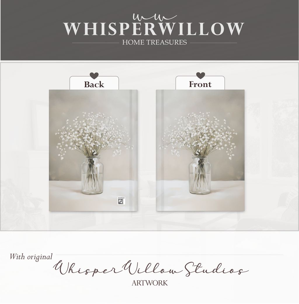 Baby's Breath Hardcover-Notizbuch – Neutrales, minimalistisches Notizbuch mit botanischen und floralen Motiven